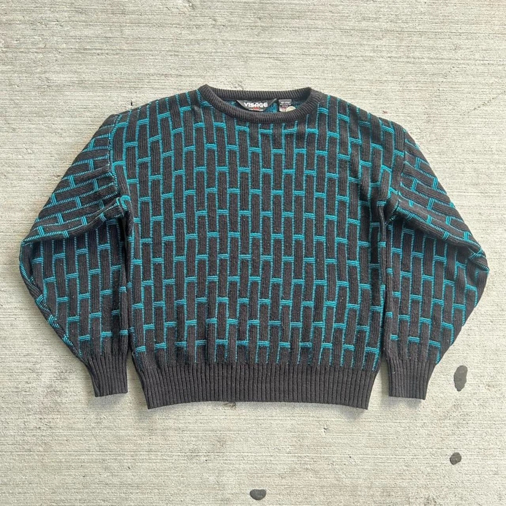 Visage Men's Medium Teal & Black Sweater